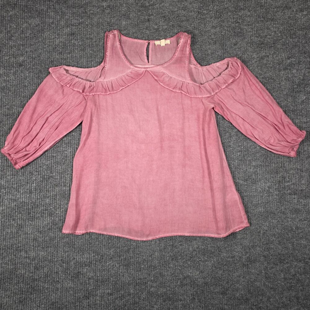 Entro Small Pink Cold Shoulder Blouse Ruffle Boho Peasant Top Flowy